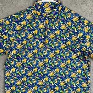 Donald Ross Polo Shirt Mens Large Blue Tropical Bird Floral Golf EUC
